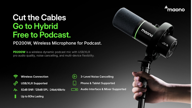 MAONO Announces major savings on Amazon on its PD200W Hybrid Podcasting Microphone range with up to 25% off